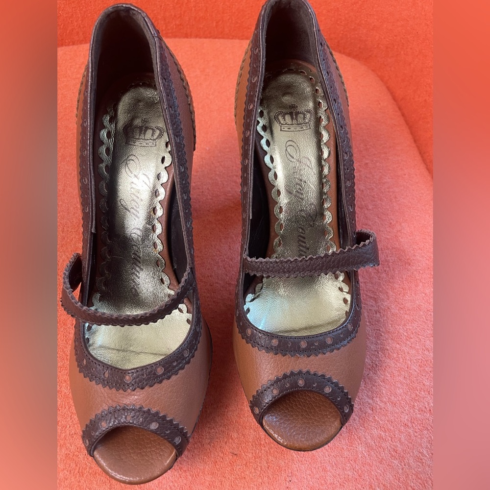 Juicy Couture Tan Leather Mary Jane Platform Y2K Block Heels VTG 90s Italy 6.5. - Picture 9 of 11